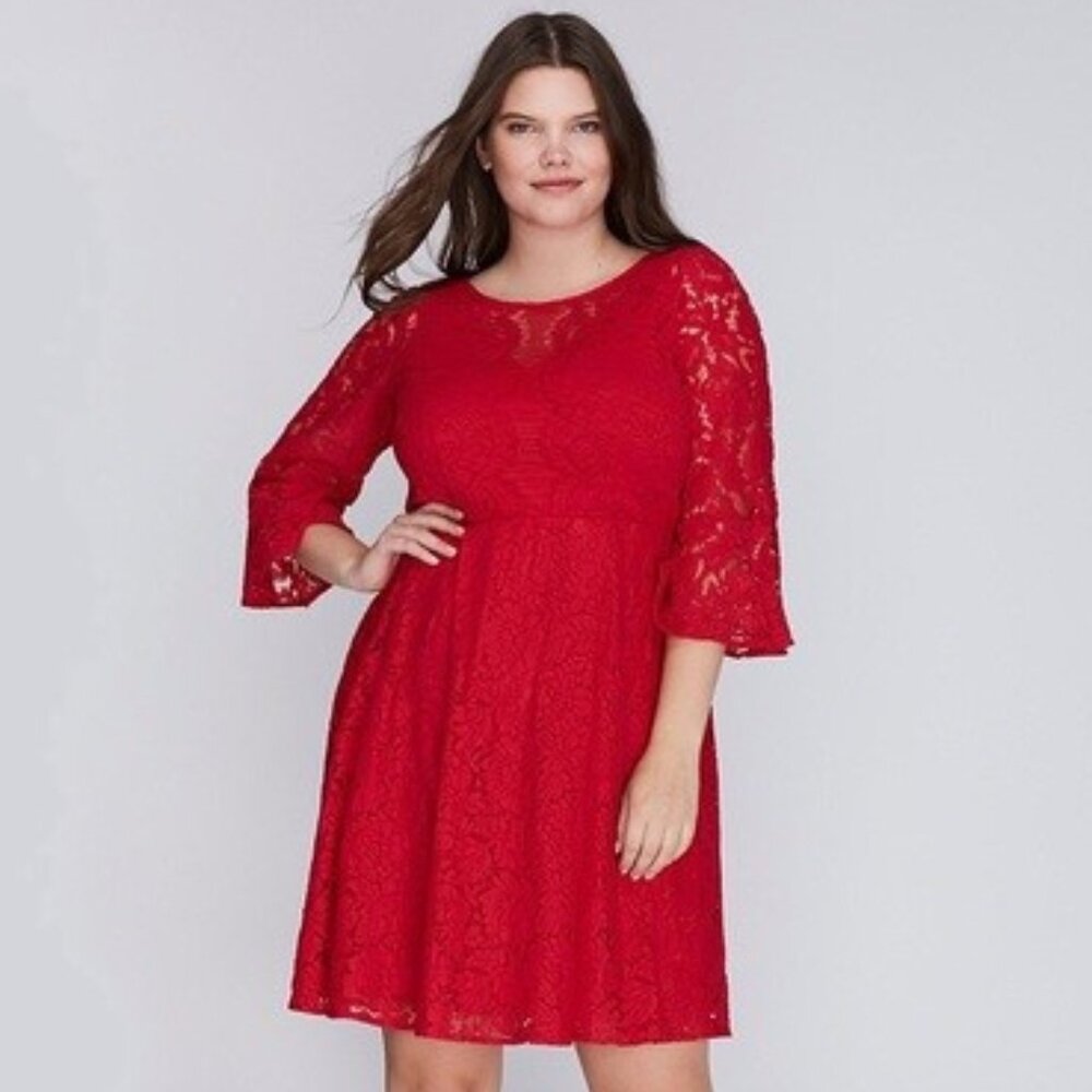 Lane Bryant Red Lace Fit Flare Dress 20